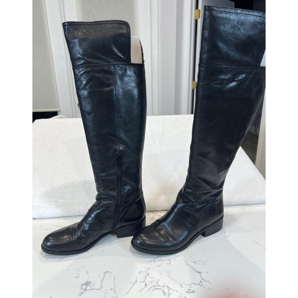 Nine West Noriko Black Knee-High Leather Riding Boots Women 7 M , Gently worn ! - Picture 3 of 16